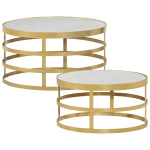vidaXL 2 pcs Conjunto mesas de centro m&aacute;rmore cor bronze e branco