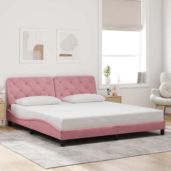 vidaXL Estrutura de cama sem colch&atilde;o 180x200 cm veludo rosa