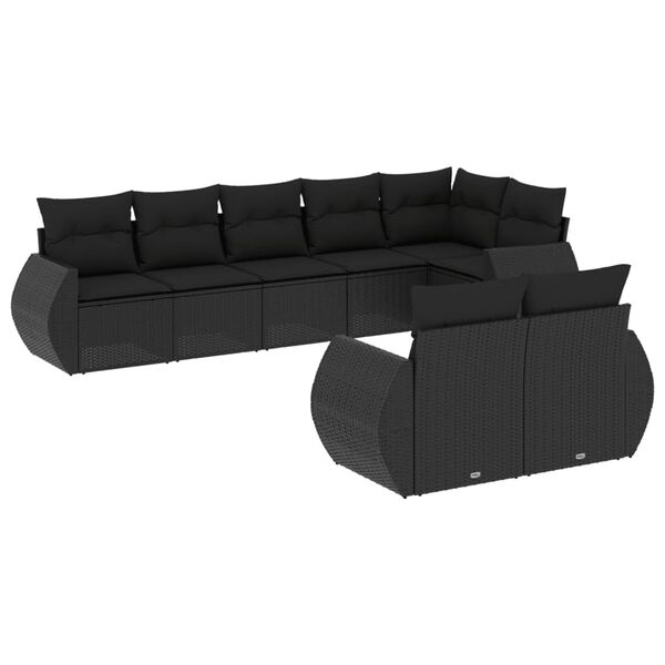 vidaXL 8 pcs conjunto sof&aacute;s de jardim com almofad&otilde;es vime PE preto