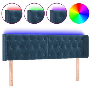vidaXL Cabeceira cama c/ luzes LED veludo 163x16x78/88 cm azul-escuro