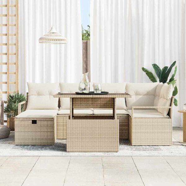 vidaXL Conjunto de Sof&aacute; de Jardim 7 pcs Bege Rattan Sint&eacute;tico