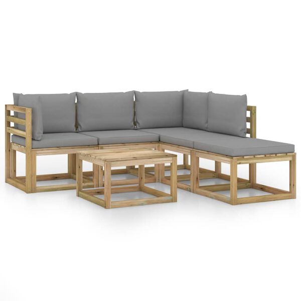 vidaXL 6 pcs conjunto lounge de jardim c/ almofad&otilde;es cinzentos