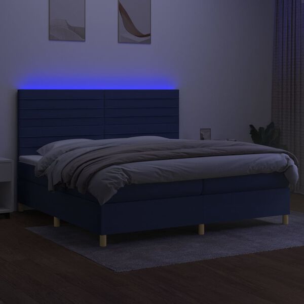 vidaXL Cama box spring c/ colch&atilde;o e LED 200x200 cm tecido azul