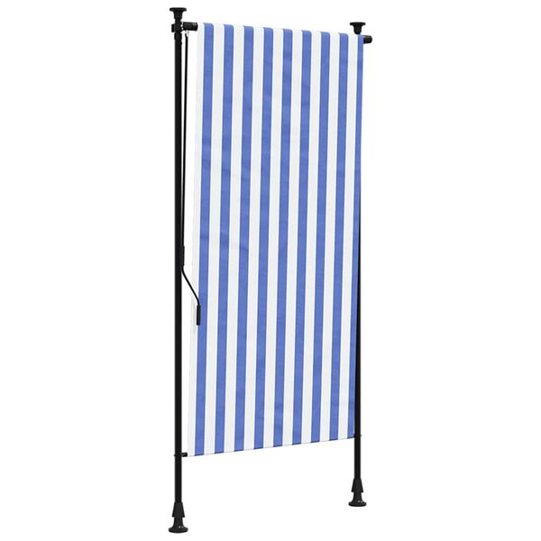 vidaXL Estore de rolo para exterior 100x270cm tecido/a&ccedil;o azul e branco