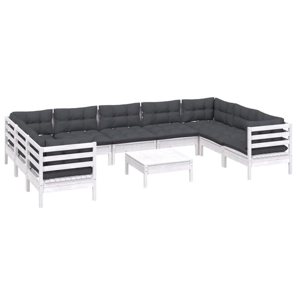 vidaXL 10 pcs conjunto lounge de jardim c/ almofad&otilde;es pinho branco
