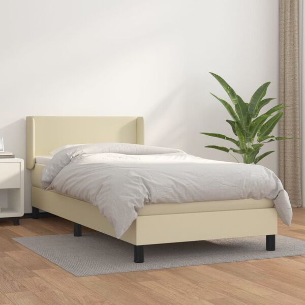 vidaXL Cama com molas/colch&atilde;o 80x200 cm couro artificial cor creme