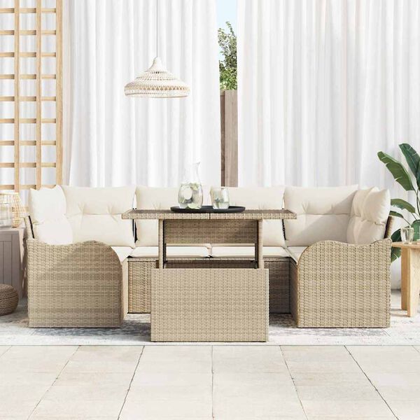 vidaXL Conjunto de Sofá de Jardim 7 pcs Bege Rattan Sintético