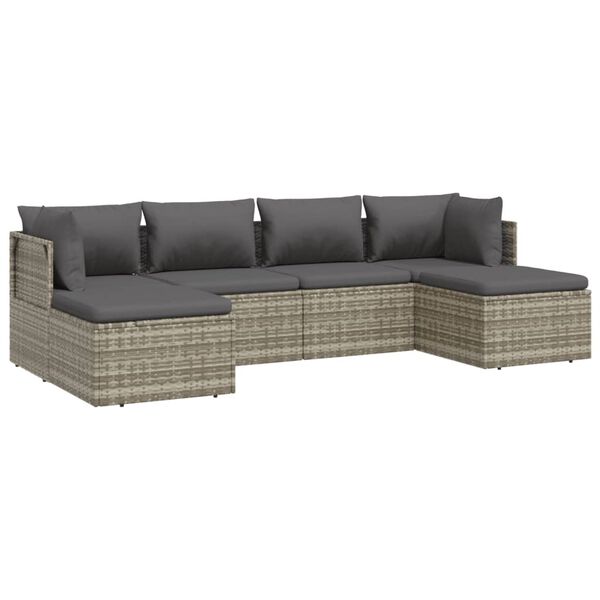 vidaXL 6 pcs conjunto lounge de jardim c/ almofad&otilde;es vime PE cinzento