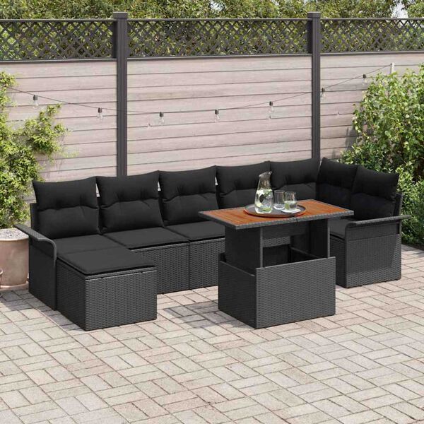 vidaXL Conjunto de Sof&aacute; de Jardim 8 pcs Preto Rattan Sint&eacute;tico