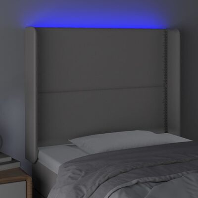 vidaXL Cabeceira cama c/ LED couro artif. 103x16x118/128 cm cinzento