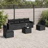 vidaXL 7 pcs conjunto de sof&aacute;s p/ jardim c/ almofad&otilde;es vime PE preto