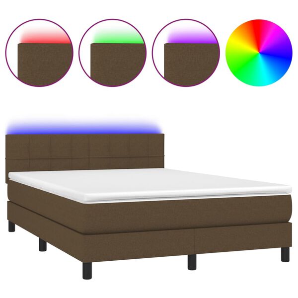vidaXL Cama box spring c/ colch&atilde;o/LED 140x190cm tecido castanho-escuro