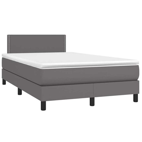 vidaXL Cama box spring c/ colch&atilde;o/LED 120x190cm couro artificial cinza