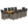 vidaXL 11 pcs conjunto bistr&ocirc; de jardim c/ almofad&otilde;es vime PE cinzento