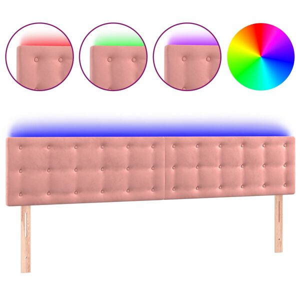 vidaXL Cabeceira de cama c/ luzes LED veludo 200x5x78/88 cm rosa
