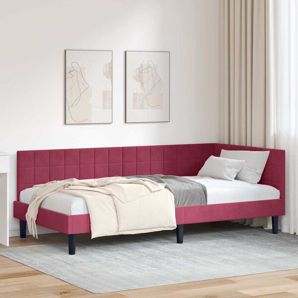 vidaXL Estrutura de Cama de Canto Vinho Vermelho 90 cm x 200 cm Veludo