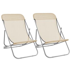 vidaXL Cadeiras praia dobr&aacute;veis 2pcs textilene/a&ccedil;o revestido p&oacute; creme