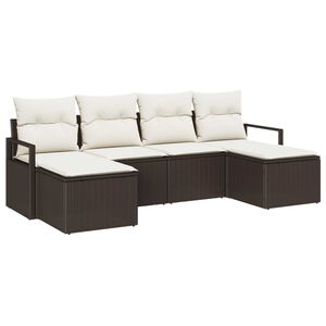 vidaXL Conjunto de Sof&aacute;s com almofada 6 pcs Marrom e Creme vime PE