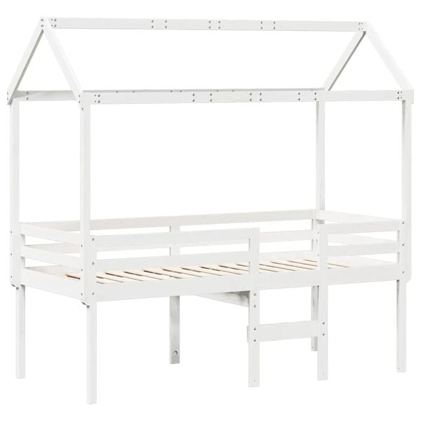 vidaXL Cama alta com telhado 80x200 cm pinho maci&ccedil;o branco