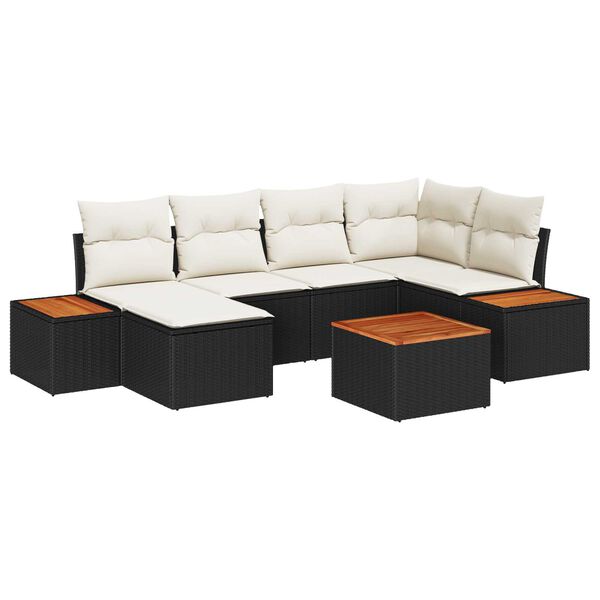 vidaXL Conjunto de Sof&aacute; de Jardim 7 pcs Preto e Creme Polirattan