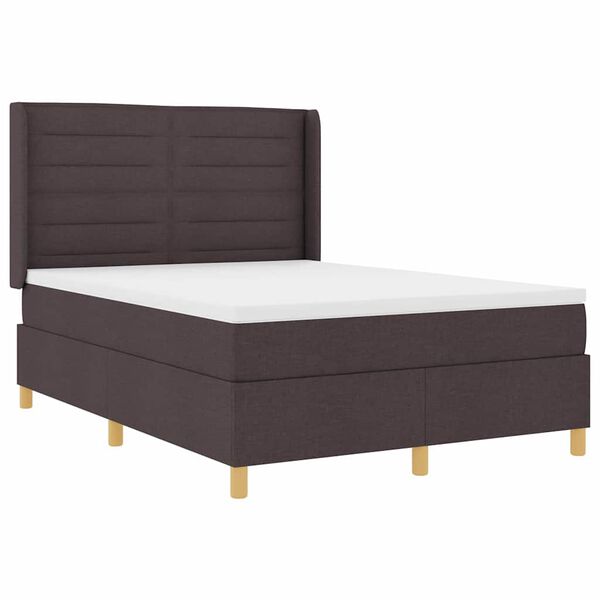 vidaXL Cama Box Spring com colch&atilde;o Castanho escuro 140 x 200 cm tecido