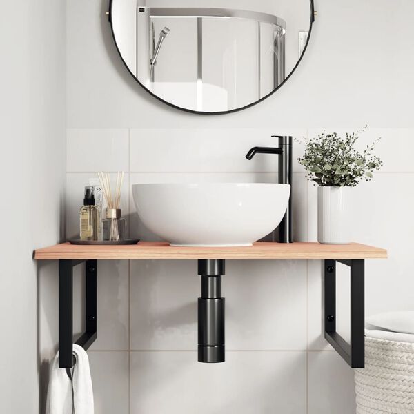 vidaXL Prateleira de parede p/ lavat&oacute;rio a&ccedil;o/madeira carvalho maci&ccedil;a