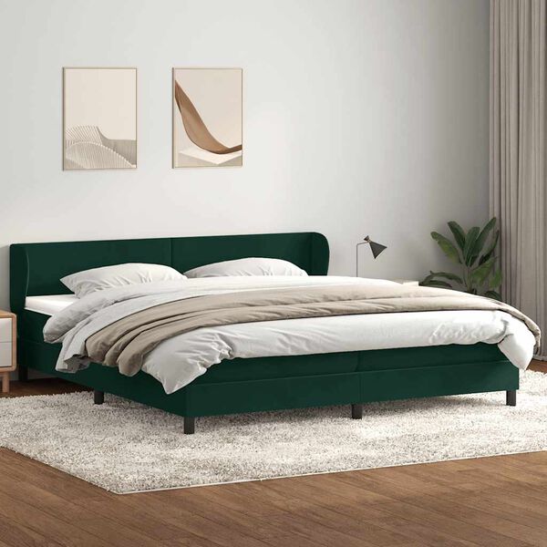 vidaXL Cama com molas/colch&otilde;es 180x220 cm veludo verde-escuro
