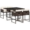 vidaXL 5 pcs conjunto jantar p/ jardim c/ almofad&otilde;es vime PE castanho