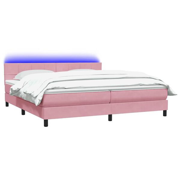 vidaXL Cama box spring c/ colch&atilde;o e LED 180x210 cm veludo Rosa