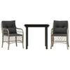 vidaXL 3 pcs conjunto bistr&ocirc; com almofad&otilde;es vime PE cinzento claro