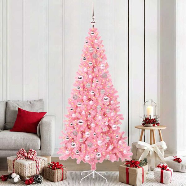 vidaXL &Aacute;rvore de Natal com 300 LEDs com suporte Rosa 210 cm PVC
