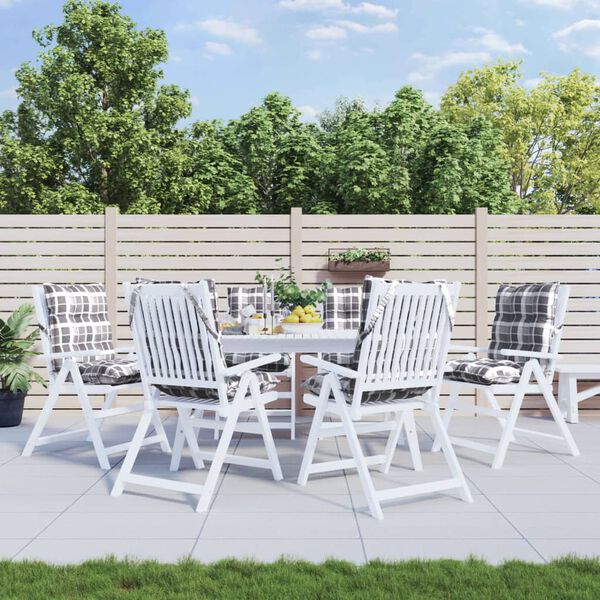 vidaXL Almofad&otilde;es cadeira encosto baixo 6 pcs oxford xadrez cinzento