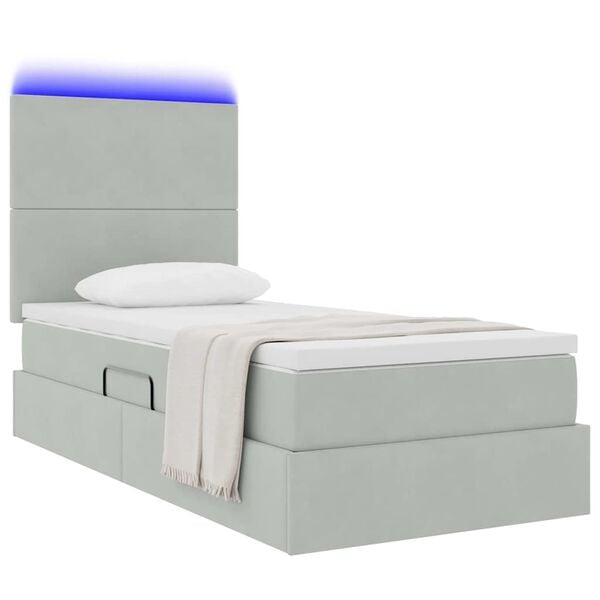vidaXL Cama com arruma&ccedil;&atilde;o e LED Cinzento-claro 90 x 200 cm Veludo
