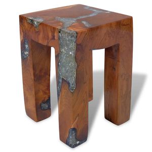 vidaXL Banco em madeira de teca maci&ccedil;a e resina 30x30x40 cm