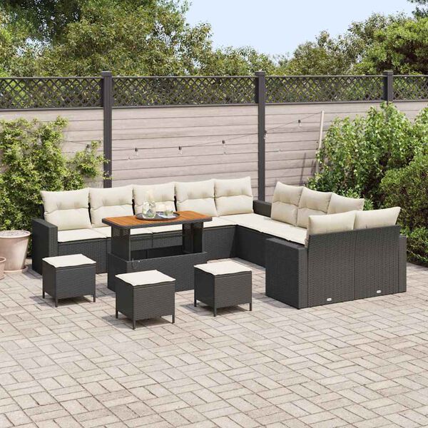 vidaXL Conjunto de Sof&aacute; de Jardim 18 pcs Preto e Creme vime PE