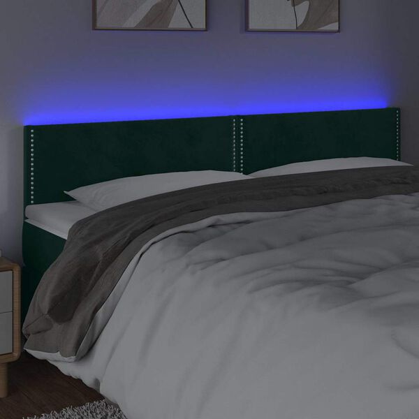 vidaXL Cabeceira de cama c/luzes LED veludo 160x5x78/88cm verde-escuro