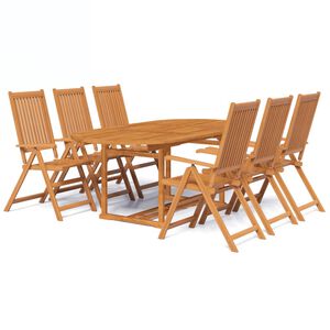 vidaXL 7 pcs conjunto de jantar exterior madeira ac&aacute;cia maci&ccedil;a 150-200 cm