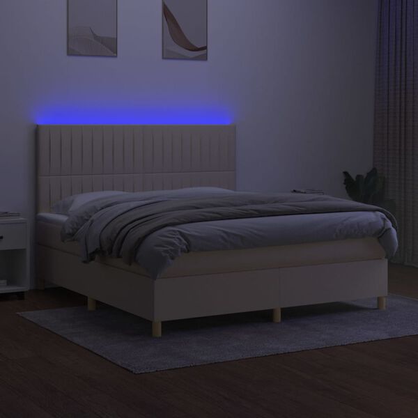 vidaXL Cama box spring c/ colch&atilde;o e LED 160x200 cm tecido cor creme