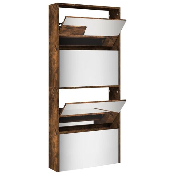 vidaXL Sapateira com espelho 4 divis&oacute;rias 63x17x134 cm carvalho fumado