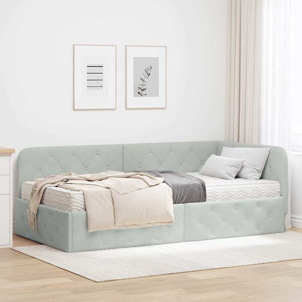 vidaXL Estrutura de Cama de Canto Cinzento-claro 90 x 200 cm Veludo