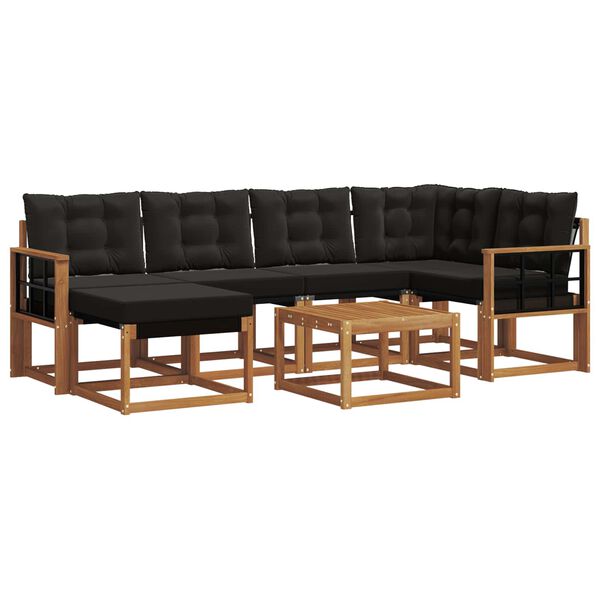 vidaXL Conjunto de Sof&aacute;s para Exterior 7 pcs Natural e Preto