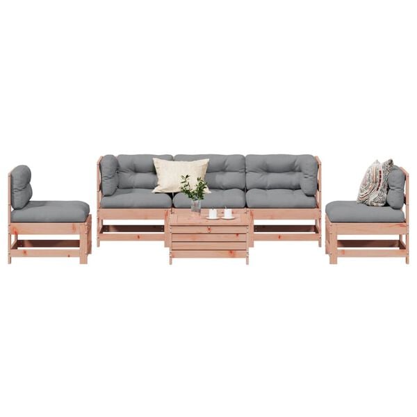 vidaXL 6 pcs conj. lounge jardim c/ almofad&otilde;es madeira douglas maci&ccedil;a