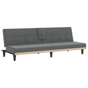 vidaXL Sof&aacute;-cama com suportes para copos tecido cinzento-escuro