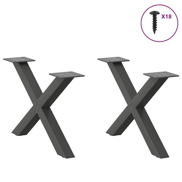 vidaXL P&eacute;s para mesa de centro em formato de X, 2 pe&ccedil;as, antracite, 50x(30-31) cm, a&ccedil;o