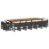 vidaXL 17 pcs conjunto de jantar p/ jardim c/ almofad&otilde;es vime PE preto