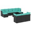 vidaXL Conjunto de sof&aacute; de jardim com 11 pe&ccedil;as e almofadas em rattan sint&eacute;tico preto