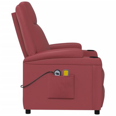 vidaXL Poltrona massagens elevatória couro artificial vermelho tinto