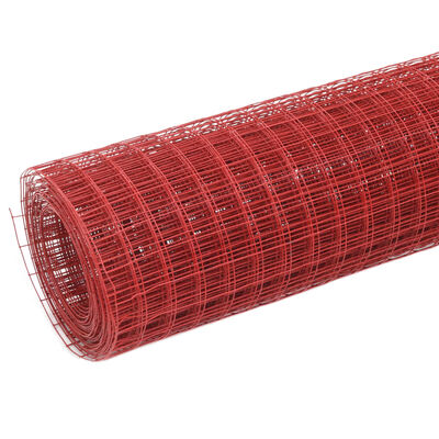 vidaXL Cerca arame galinheiro 25x1 m aço c/ revestimento PVC vermelho