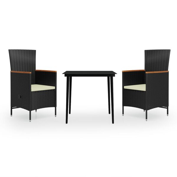 vidaXL 3 pcs conjunto de jantar para jardim com almofad&otilde;es preto