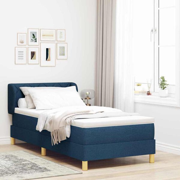 vidaXL Cama Box com colch&atilde;o com cabeceira Azul 90 x 190 cm tecido